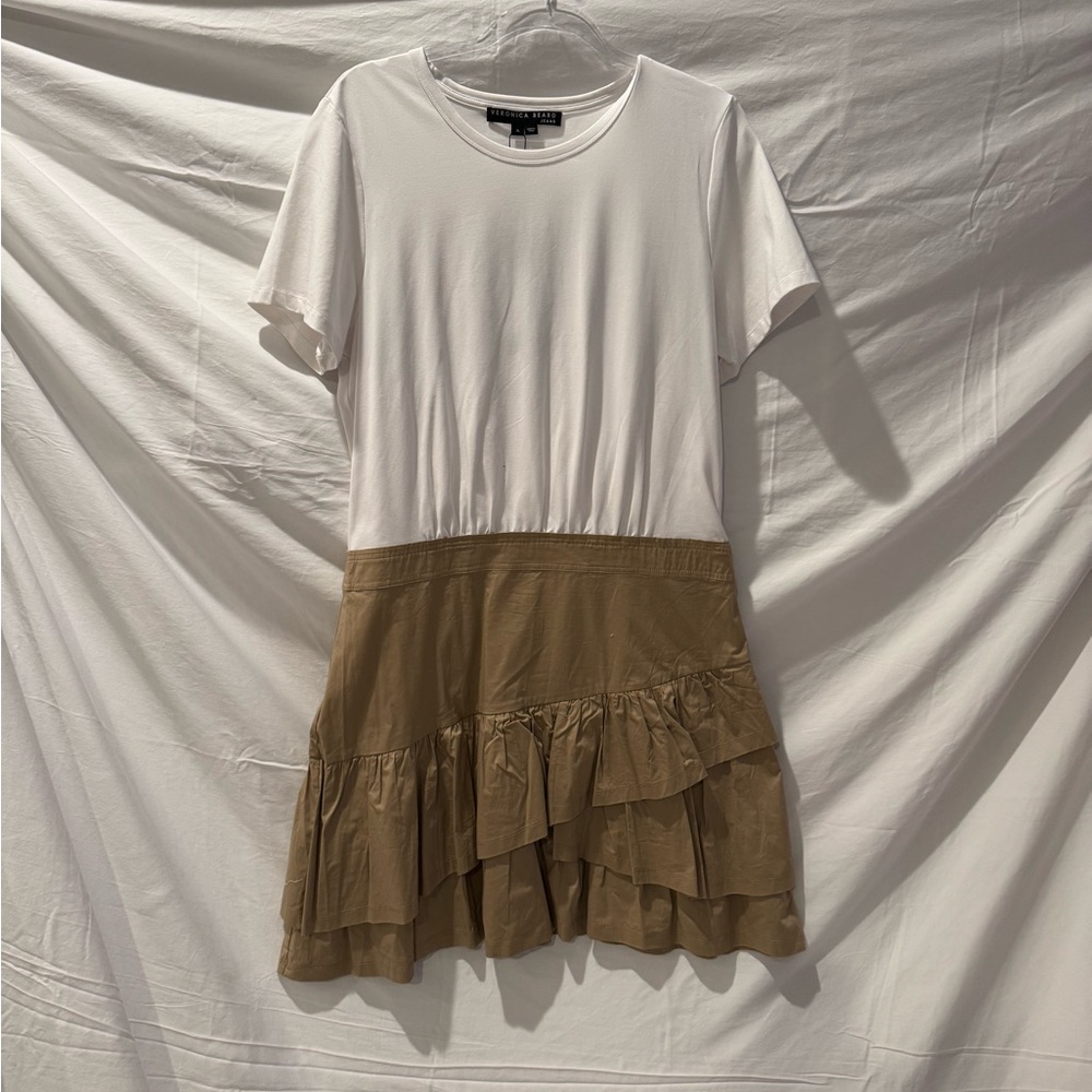 Veronica Beard White and Tan Layered Dress